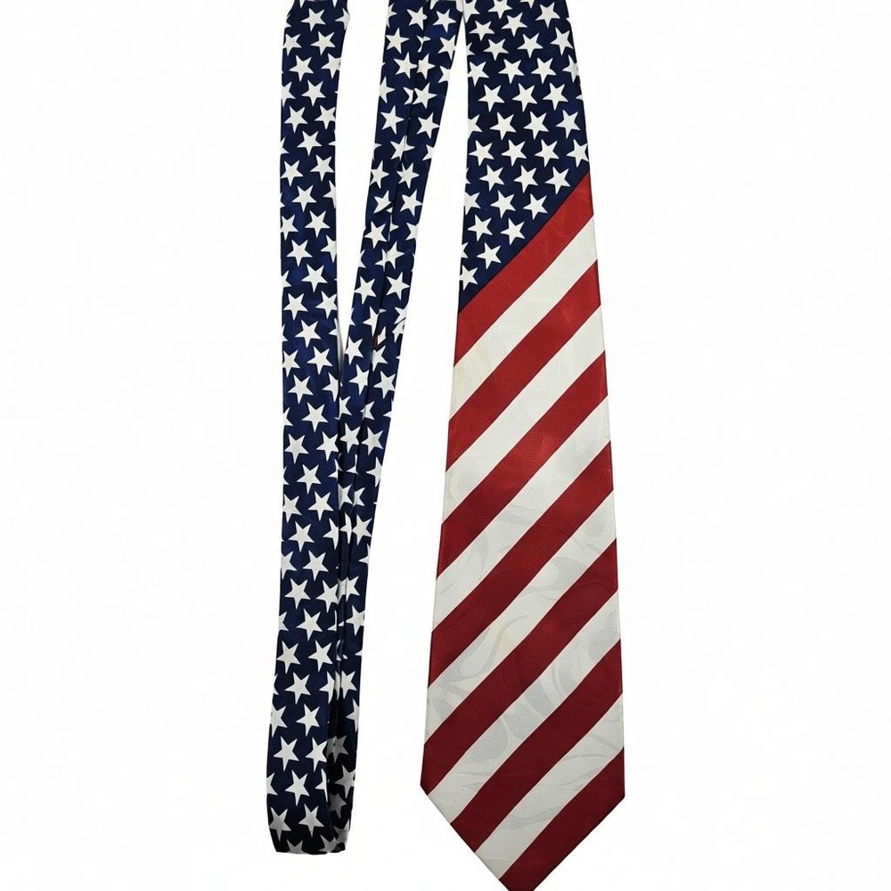 Renaissance Flag Tie Patriotic Stars Stripes Silk Vintage Hand Made 4th of July